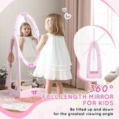 AIYAPLAY Kids Full Length Mirror, 360√Ç¬∞ Rotating Children Standing Mirror with Storage Shelf, Pink