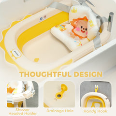 AIYAPLAY Foldable Baby Bath Tub Set with Bath Cushion, Wash Basin, Non-Slip Stand, Bottom, Yellow