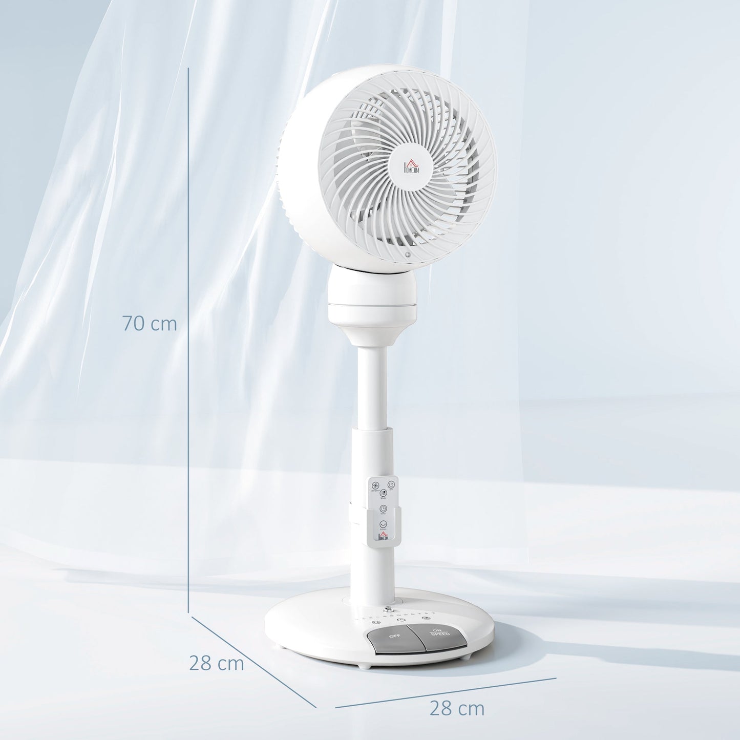 HOMCOM 9'' Air Circulator Fan 3 Speed 3 Mode, 70 Oscillation 90 Vertical Tilt, Remote Controller, for Living Room, Bedroom, Office, White