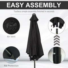 Outsunny 2.6M Garden Parasol Umbrella with Tilt and Crank, Outdoor Sun Parasol Sunshade Shelter with Aluminium Frame, Black