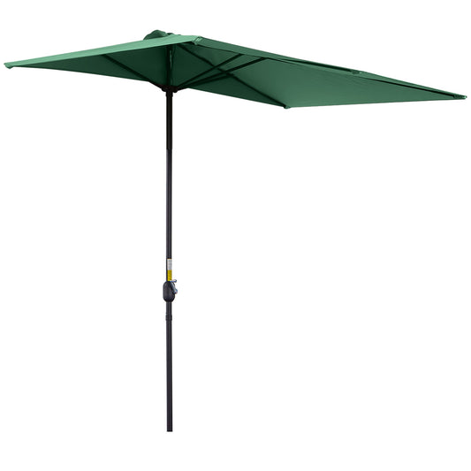 Outsunny Balcony Half Parasol Semi Round Umbrella Patio Crank Handle (2.3 m, Green)- NO BASE INCLUDED