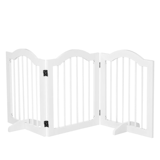 PawHut 3 Panels Dog Gate w/ Support Feet Fence Safety Barrier Freestanding Wood White