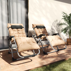 Outsunny 2 Piece Reclining Zero Gravity Sun Loungers with Cushions, Khaki