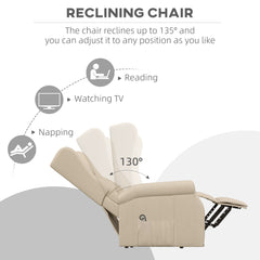 HOMCOM Power Lift Recliner Armchair, Electric Lift Chair for Elderly, Fabric Riser and Reclining Chair with Remote Control, Side Pockets, Extended Footrest, for Living Room, Beige