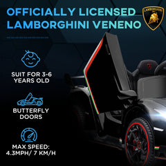 HOMCOM Lamborghini Veneno Licensed Electric Ride-On Car, with Remote, Music, Horn - Black