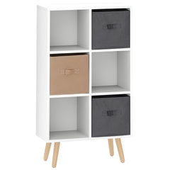 HOMCOM Freestanding 6 Cube Unit Cabinet Unit w/ 3 Fabric Drawers Handles Home Office Storage Shelves White