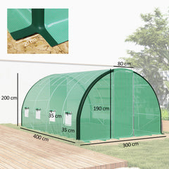 دفيئة بلاستيكية من Outsunny 4 × 3 (م) مع نوافذ وأبواب - خضراء