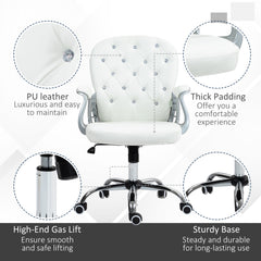 Vinsetto Office Chair Ergonomic 360√Ç¬∞ Swivel PU Diamante Padded Base 5 Castor Wheels for Home Work White