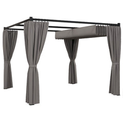 Outsunny 3 x 3m Moving Canopy Metal Pergola, with Curtains - Grey