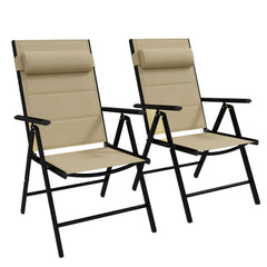 Outsunny Set of Two Padded Garden Chairs - Khaki