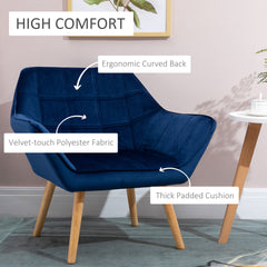 HOMCOM Armchair Accent Chair Wide Arms Slanted Back Padding Steel Frame Wooden Legs Home Bedroom Furniture Seating Blue