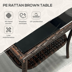 Outsunny Two-tier PE Rattan Square Coffee Table - Brown