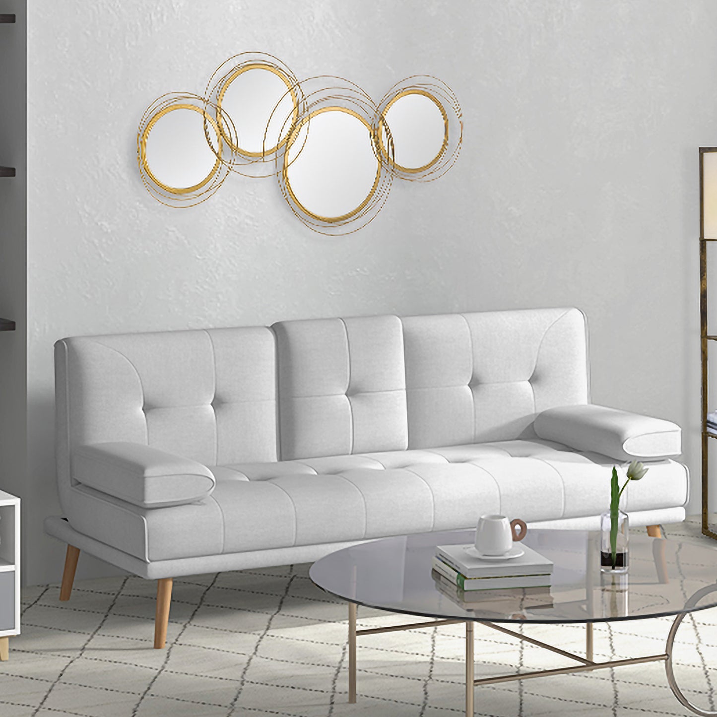 HOMCOM Metal Wall Mirrors, 107cm Modern Decorative Gold Mirror Decor Hanging, Home Wall Sculptures for Living Room Bedroom Dining Room