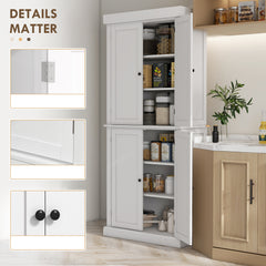 HOMCOM Freestanding Kitchen Cupboard with 4 Doors, Storage Cabinet with 6-Tier Shelving and 4 Adjustable Shelves, White