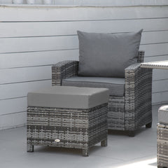 Outsunny Rattan Footstool Wicker Ottoman with Padded Seat Cushion Outdoor Patio Furniture for Garden Poolside Living Room, 50 x 50 x 35 cm, Grey