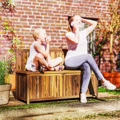 Outsunny Wood Storage Bench for Patio Furniture, Outdoor Garden Seating Tools, Brown