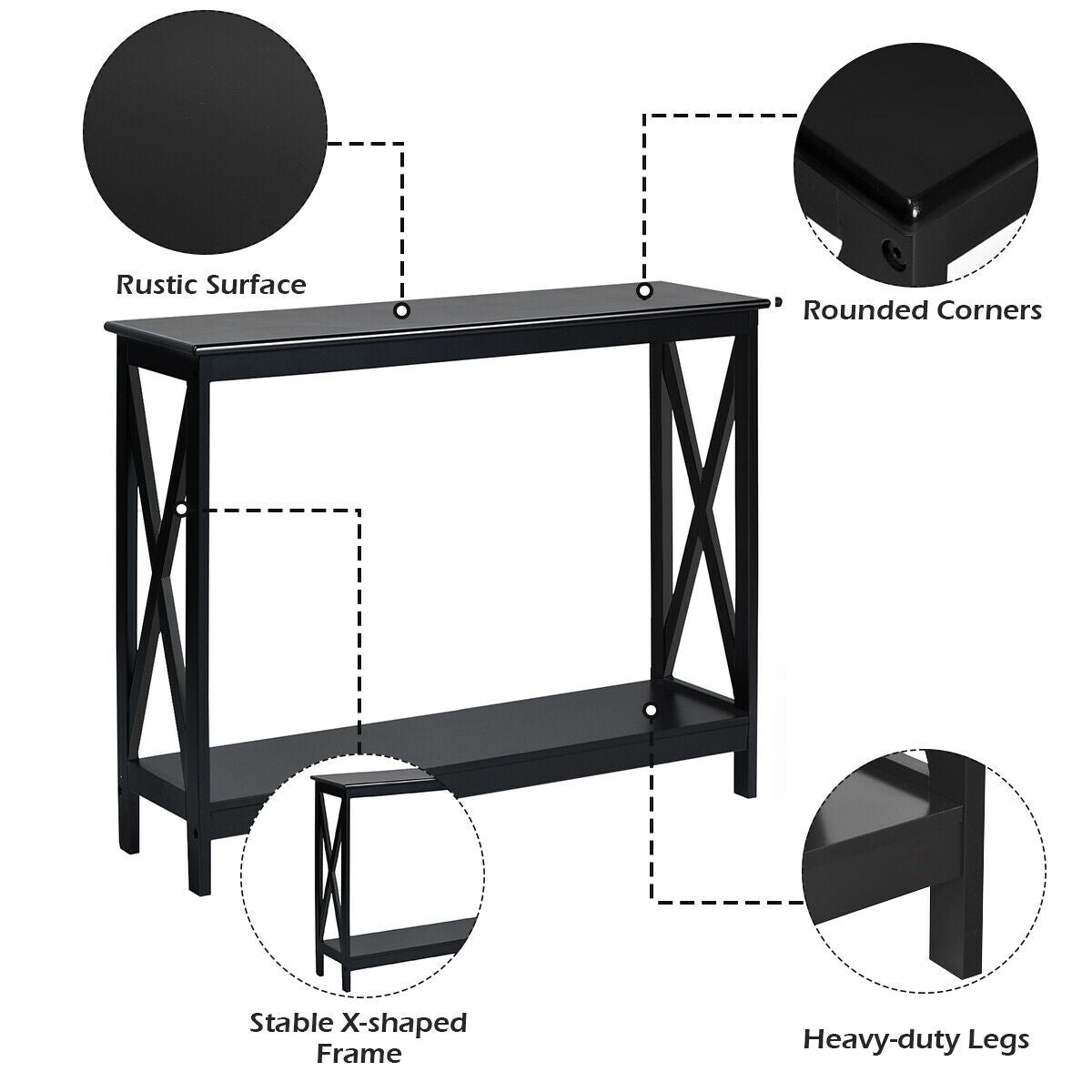 2 Tier Wooden Console Table-Black