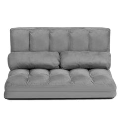 2 in 1 Folding Lazy Sofa Bed with 6 Adjustable Seat Positions and 2 Pillows-Grey