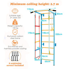 Swedish Ladder Set with Climbing Frame Pull-up Bar Ropes and Rings-Yellow &amp; Blue