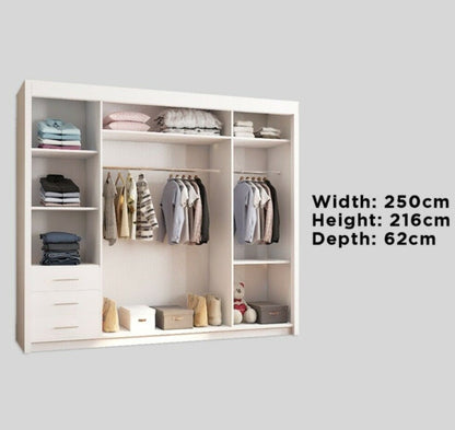 Giovany 250cm Large Sliding Wardrobe - White - Black - Grey