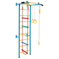 Swedish Ladder Set with Climbing Frame Pull-up Bar Ropes and Rings-Yellow &amp; Blue