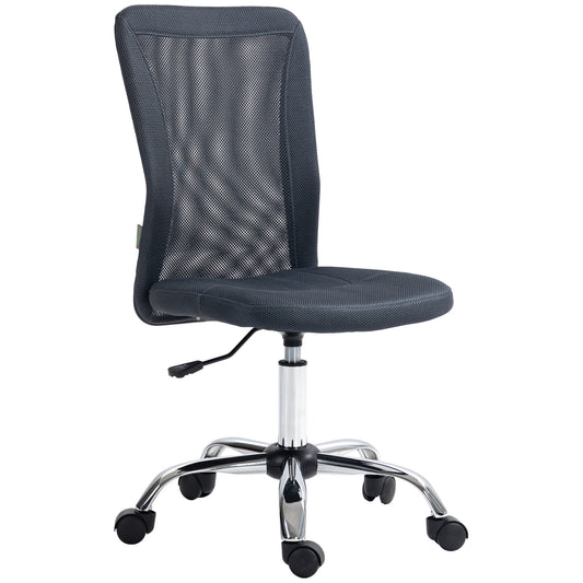 Vinsetto Computer Desk Chair, Mesh Office Chair with Adjustable Height and Swivel Wheels, Armless Study Chair, Dark Grey