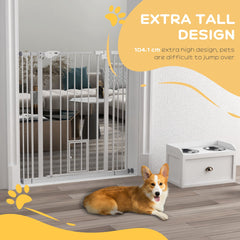 بوابة PawHut Extra Tall Pet Gate، بوابة أمان للكلاب في الأماكن المغلقة، مع فتحة للقطط، إغلاق تلقائي، عرض 74-101 سم - أبيض