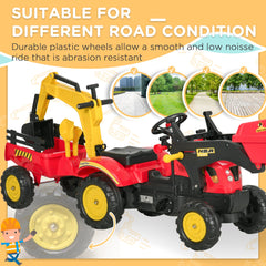 HOMCOM Kids Children Pedal Go Kart Ride On Toy Car Excavator Tractor w/ Moving Bucket Steering Wheel Removable Digger For 3 - 6 Years