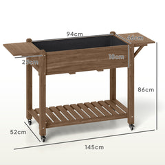 Outsunny 46 x 94cm Wooden Raised Planter, with Shelves - Carbonised