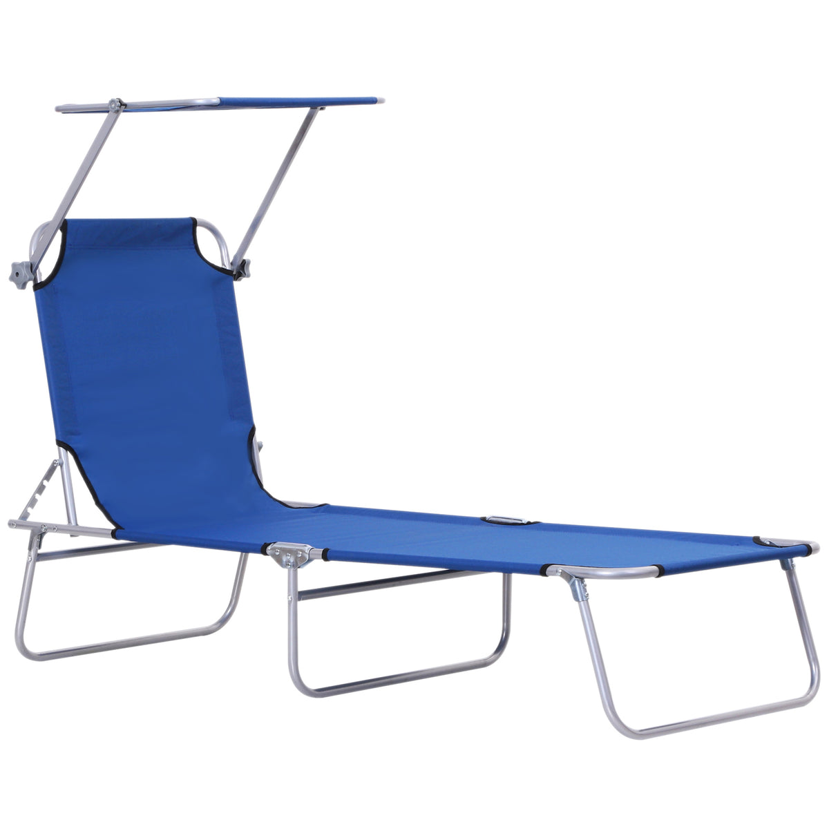 Outsunny Single Sun Lounger, with Awning and Reclining Back - Blue