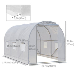 Outsunny 3.5 x 2 x 2 m Polytunnel Greenhouse, Walk-in Green House for Garden with Mesh Windows, Galvanised Steel Frame, White