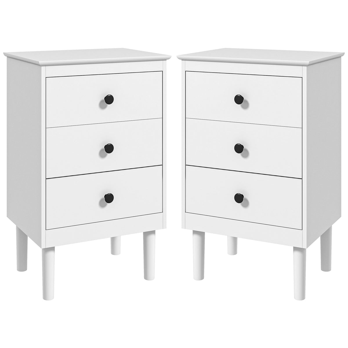 HOMCOM Set of Two Three-Drawer Modern Bedside Tables - White