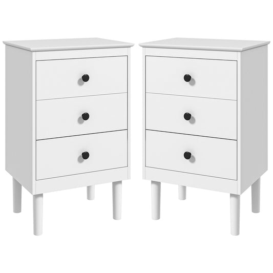 HOMCOM Set of Two Three-Drawer Modern Bedside Tables - White