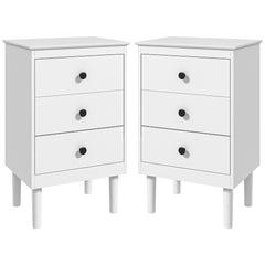 HOMCOM Set of Two Three-Drawer Modern Bedside Tables - White