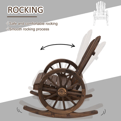 Outsunny Wooden Adirondack Rocking Chair Reclining Armchair Outdoor Garden Furniture Patio Porch Rocker - Carbonized Wood Colour