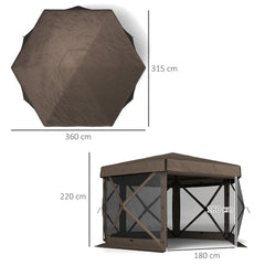 Outsunny 3 x 3(m) Hexagon Pop Up Gazebo with 5 Sides and Carry Bag, Waterproof, UV Resistant Party Tent Instant Event Shelter with Netting for Garden, Patio, Brown