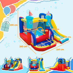 Outsunny 4 in 1 Kids Bouncy Castle Large Sailboat Style Inflatable House Slide Trampoline Water Pool Climbing Wall with Blower Carrybag for Kids Age 3-8, 2.65 x 2.6 x 2m