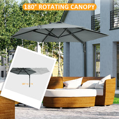 Outsunny 2.5m Wall Mounted Parasol, Hand to Push Outdoor Patio Umbrella with 180 Degree Rotatable Canopy for Porch, Deck, Garden, 250 cm, Grey