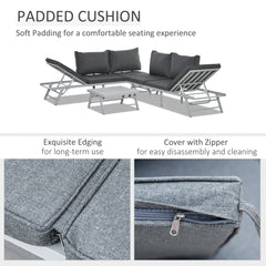 Outsunny 3 Pieces Garden Furniture Sets, 6 Seater Corner Sofa Set with Adjustable Backrest Chase Lounge with Slatted Metal Top Table, Padded Cushion, Grey