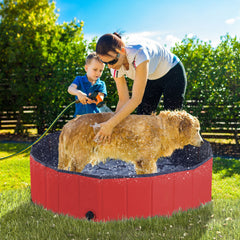 PawHut Foldable Dog Paddling Pool Pet Cat Swimming Pool Indoor/Outdoor Collapsible Summer Bathing Tub Shower Tub Puppy Washer (â120 √É‚Äî 30H cm, Red)