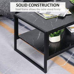 HOMCOM Coffee Table, Two-Tier Marble Centre Table with Metal Frame and Storage Shelf for Living Room, 106 x 50 x 45cm, Black