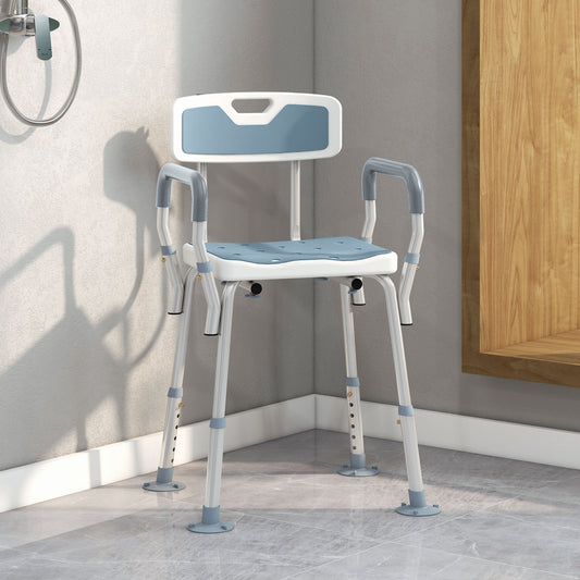 HOMCOM EVA Padded Shower Chair for the Elderly and Disabled, Height Adjustable Shower Stool with Back and Arms, 4 Suction Foot Pads, Light Blue