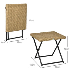 Outsunny Garden Small Folding Square Rattan Coffee Table Bistro Balcony Outdoor Wicker Weave Side Table 40Hx40Lx40Wcm, Natural