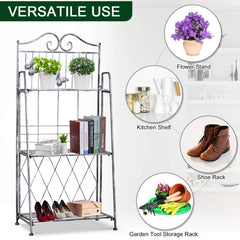 Outsunny Indoor Outdoor Freestanding 3-Tier Garden Plant Stand Metal Flower Display Rack for Potted Plants Balcony D√É¬©cor 44L x 25W x 96H cm