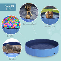 PawHut Foldable Dog Paddling Pool Pet Cat Swimming Pool Indoor/Outdoor Collapsible Summer Bathing Tub Shower Tub Puppy Washer (â140 x 30H (cm), Blue)