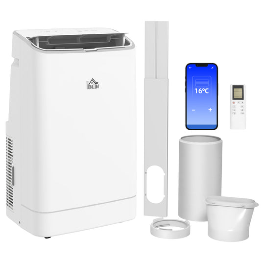 HOMCOM 14000 BTU Mobile Air Conditioner, 35m√Ç¬≤, Smart Home WiFi, with Dehumidifier, Fan, 24H Timer, Window Kit, White