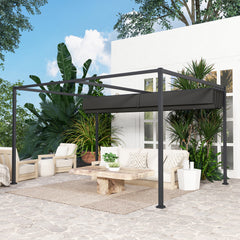 Outsunny 4 x 3m Metal Pergola, with Retractable Canopy Roof - Black