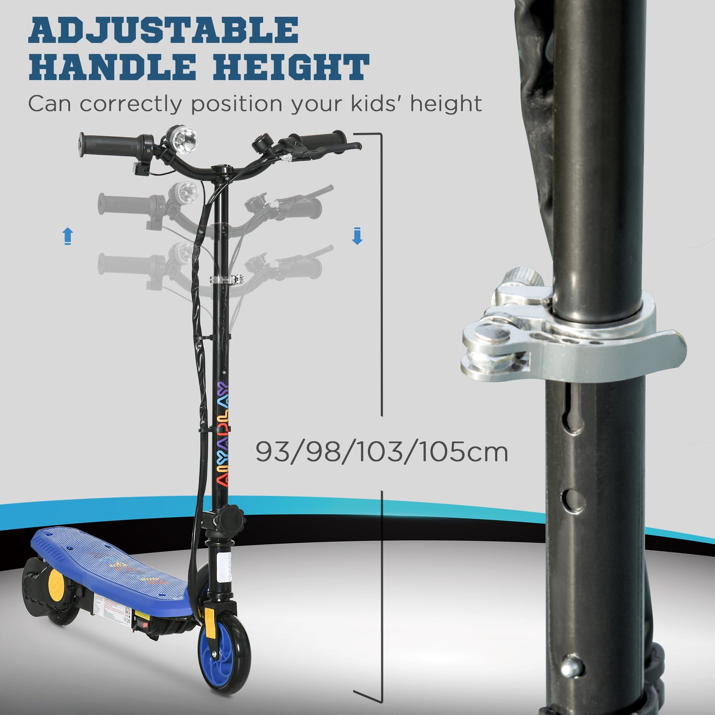 HOMCOM Foldable Electric Scooter, with LED Headlights, for Ages 7-14 Years, Blue