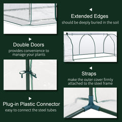 Outsunny Mini Greenhouse, Small Polytunnel Green House with Zipped Doors, Steel Frame for Garden Patio, 250 x 100 x 80cm, Clear