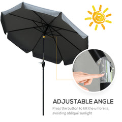 Outsunny 2.7m Patio Parasol Garden Umbrellas Outdoor Sun Shade Table Umbrella with Tilt, Crank, 8 Ribs, Ruffles, Grey